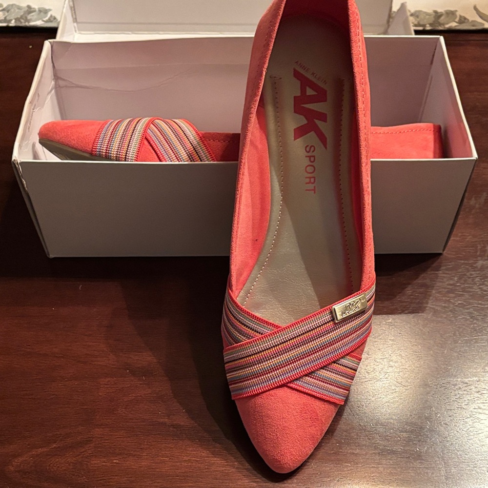Anne Klein Sport Coral Flats with Striped Accent